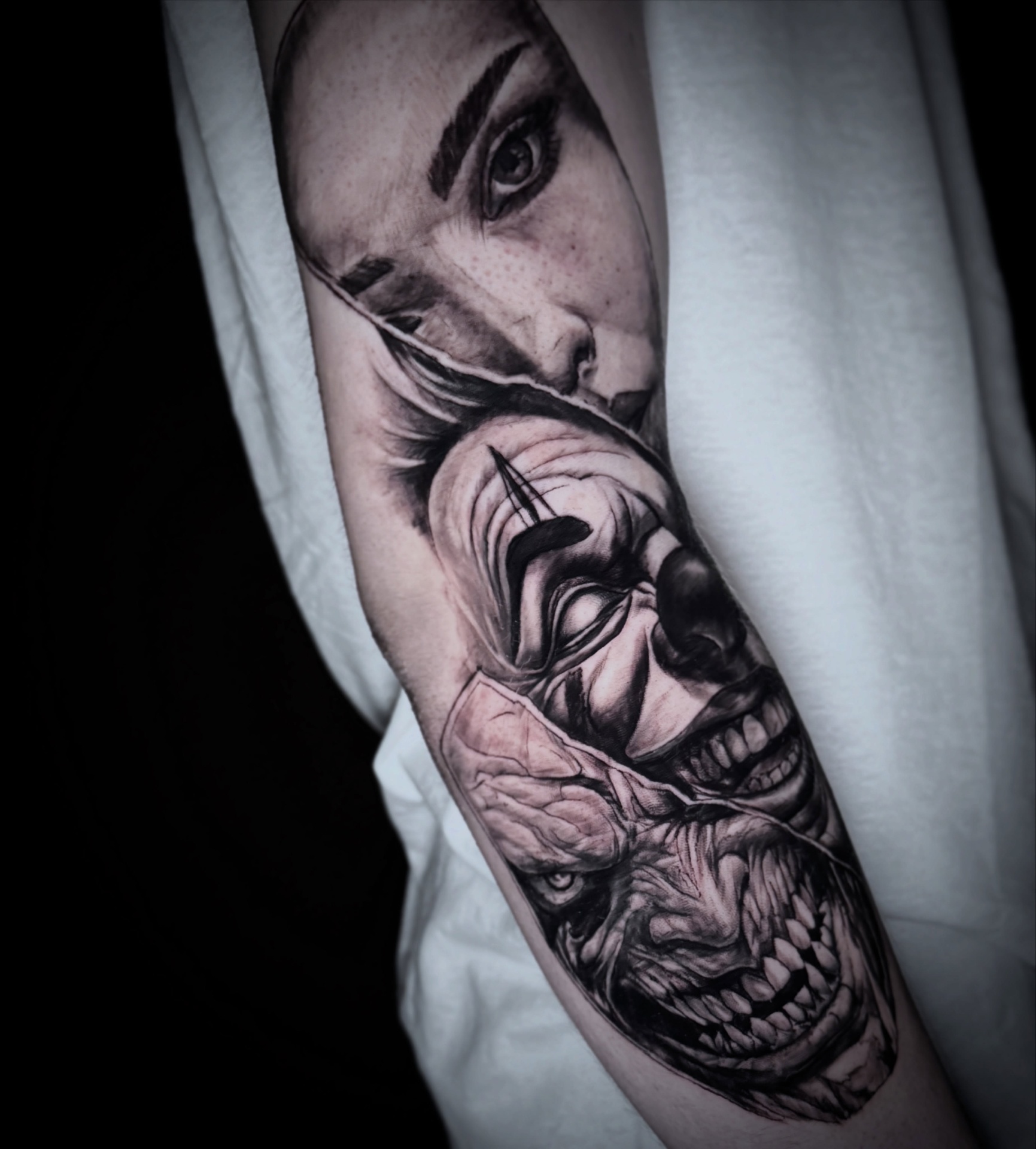 Beauty & The Clown Sleeve — Realism tattoo by rachel
