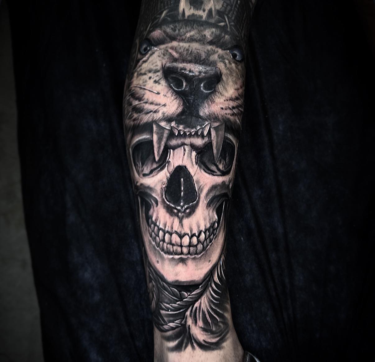 Lion & Skull Forearm — Realism tattoo by rachel
