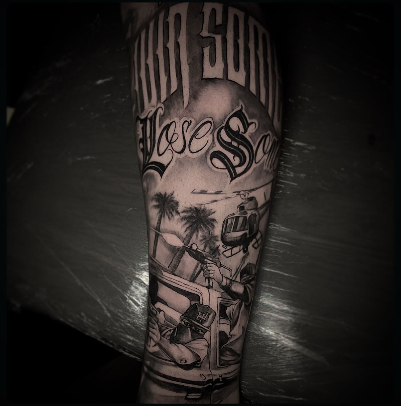 Sober Sometimes Leg Sleeve — Blackwork tattoo by moss